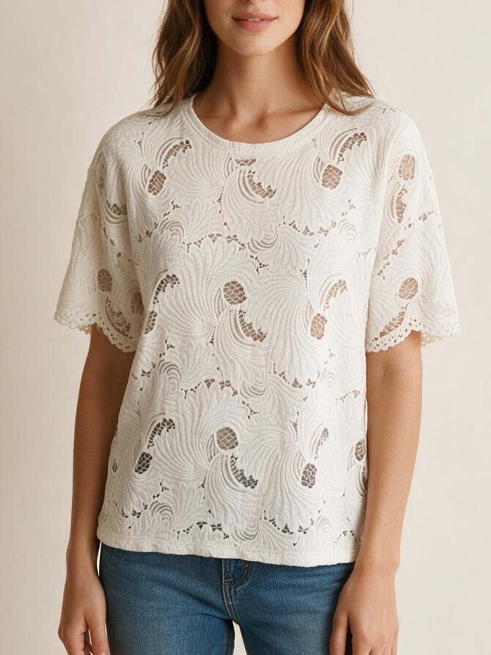 ZARA White Lace T Shirt Top